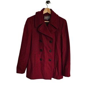 VTG Marvin Richards Wool Coat‎ Womans Medium Red Pea Hip Length